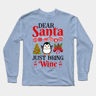 Dear Santa bring me wine funny christmas humour snow retro Long Sleeve T-Shirt